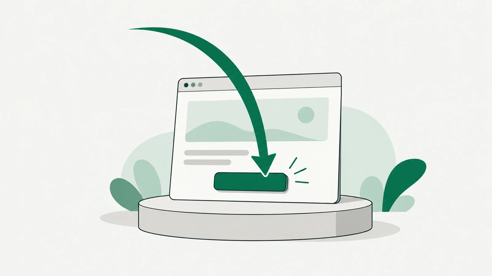 A single web page on a pedestal with a green arrow landing on it