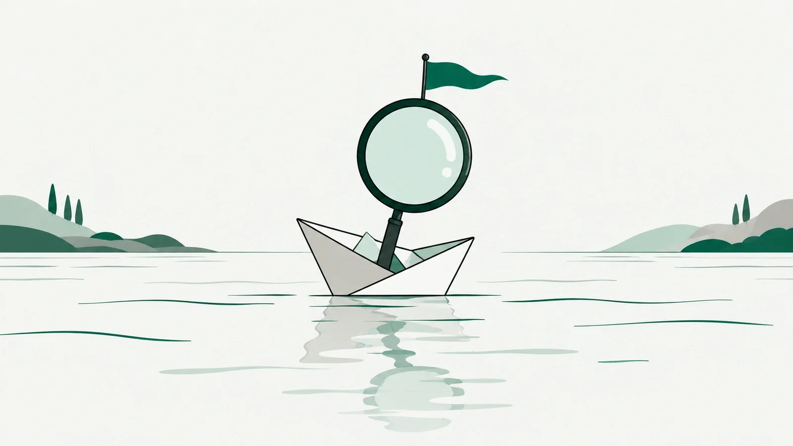 A small paper boat with a magnifying glass for a sail